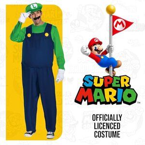 Disguise Men's Luigi Deluxe Adult Costume, Green, XXL